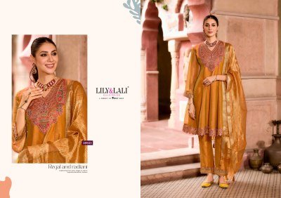 Lily and Lali Vaani Fancy Silk Embroidered Kurti Catalogs with Handwork Kali Work Bottom And Viscose Shimmer Dupatta Wholesale kurti pant with dupatta Catalogs