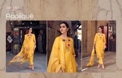 Lily and lali by Applique silk with cotton embroidered kurti pant and dupatta catalogue readymade suit catalogs