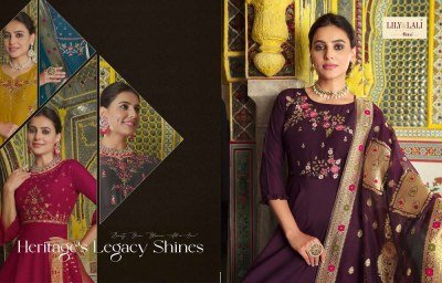 Lily and lali new presents Mohini vogue bemberg silk designer Kurti pant dupatta set catalogue  kurtis catalogs