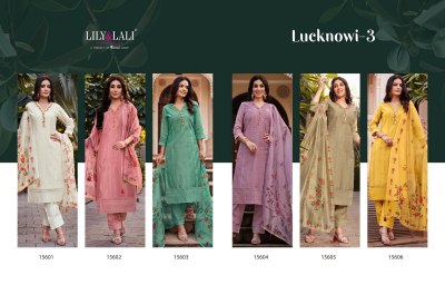 Lily and lali present Lucknowi 3 new fancy chanderi silk handwork readymade suit catalogue at low rate readymade suit catalogs