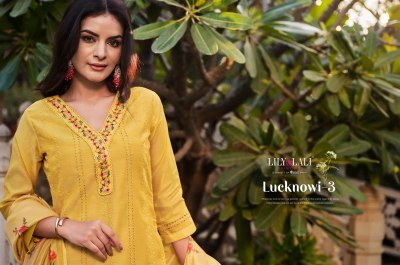 Lily and lali present Lucknowi 3 new fancy chanderi silk handwork readymade suit catalogue at low rate readymade suit catalogs