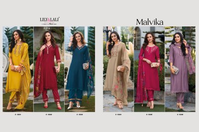 Lily and lali present Malvika embroidered fancy plain straight cut kurti with bottom dupatta catalogue at amaviexpo readymade suit catalogs