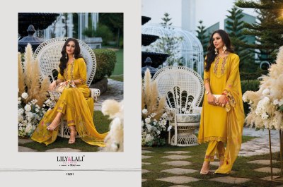 Lily and lali present Malvika embroidered fancy plain straight cut kurti with bottom dupatta catalogue at amaviexpo readymade suit catalogs