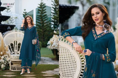 Lily and lali present Malvika embroidered fancy plain straight cut kurti with bottom dupatta catalogue at amaviexpo readymade suit catalogs
