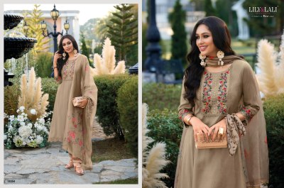 Lily and lali present Malvika embroidered fancy plain straight cut kurti with bottom dupatta catalogue at amaviexpo readymade suit catalogs