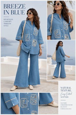 Linen Coord Set with Patch Work Bell Bottom Pants wholesale catalogs