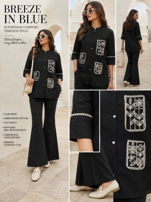 Linen Coord Set with Patch Work Bell Bottom Pants Size wise Combo Set