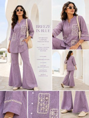 Linen Coord Set with Patch Work Bell Bottom Pants Size wise Combo Set