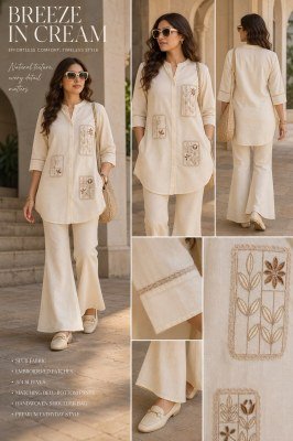 Linen Coord Set with Patch Work Bell Bottom Pants Size wise Combo Set