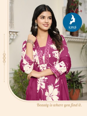 Liquid by Kaya 3 piece heavy reyon printed flair top bottom with dupatta catalogue readymade suit catalogs