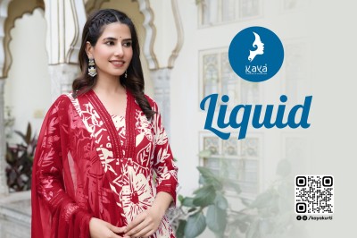 Liquid by Kaya 3 piece heavy reyon printed flair top bottom with dupatta catalogue readymade suit catalogs