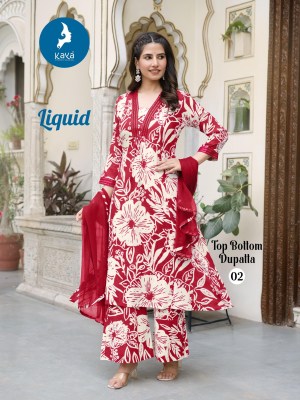 Liquid by Kaya 3 piece heavy reyon printed flair top bottom with dupatta catalogue readymade suit catalogs