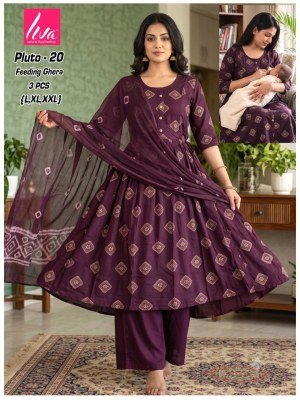 Liva Pluto Feeding Ghera Kurti Palazzo Dupatta Set Size wise Combo Set