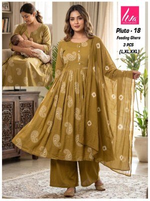 Liva Pluto Feeding Ghera Kurti Palazzo Dupatta Set Size wise Combo Set