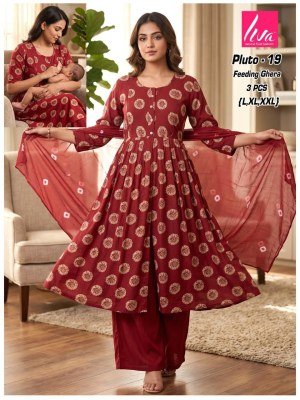 Liva Pluto Feeding Ghera Kurti Palazzo Dupatta Set Size wise Combo Set