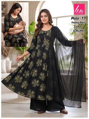 Liva Pluto Feeding Ghera Kurti Palazzo Dupatta Set Size wise Combo Set