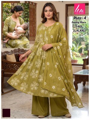 Liva Pluto Feeding Ghera Kurti Palazzo Dupatta Set Size wise Combo Set