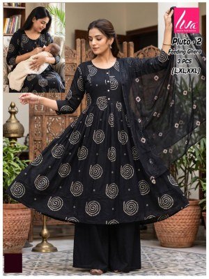 Liva Pluto Feeding Ghera Kurti Palazzo Dupatta Set Size wise Combo Set