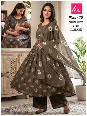 Liva Pluto Feeding Ghera Kurti Palazzo Dupatta Set Size wise Combo Set