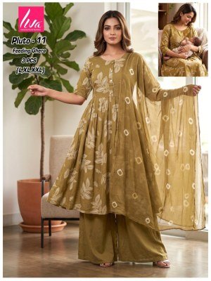 Liva Pluto Feeding Ghera Kurti Palazzo Dupatta Set Size wise Combo Set