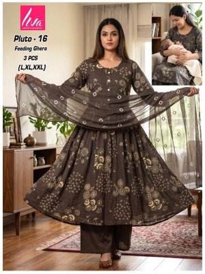 Liva Pluto Feeding Ghera Kurti Palazzo Dupatta Set Size wise Combo Set