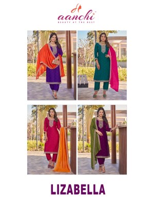 Lizabella by Aanchi Vichitra silk neck embroidered Kurti pant with dupatta catalogue at affordable rate  readymade suit catalogs