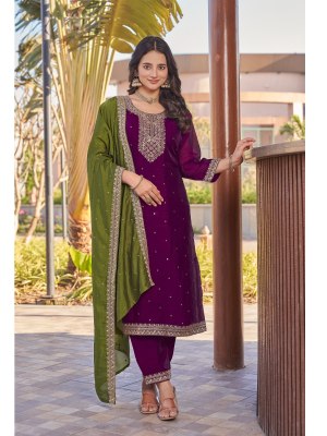 Lizabella by Aanchi Vichitra silk neck embroidered Kurti pant with dupatta catalogue at affordable rate  readymade suit catalogs