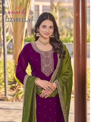 Lizabella by Aanchi Vichitra silk neck embroidered Kurti pant with dupatta catalogue at affordable rate  readymade suit catalogs