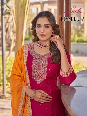 Lizabella by Aanchi Vichitra silk neck embroidered Kurti pant with dupatta catalogue at affordable rate  readymade suit catalogs
