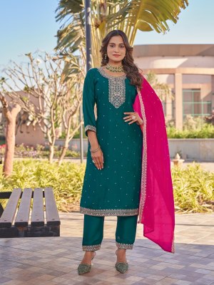 Lizabella by Aanchi Vichitra silk neck embroidered Kurti pant with dupatta catalogue at affordable rate  readymade suit catalogs