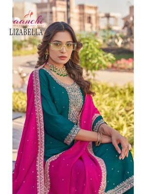 Lizabella by Aanchi Vichitra silk neck embroidered Kurti pant with dupatta catalogue at affordable rate  readymade suit catalogs