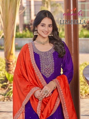 Lizabella by Aanchi Vichitra silk neck embroidered Kurti pant with dupatta catalogue at affordable rate  readymade suit catalogs