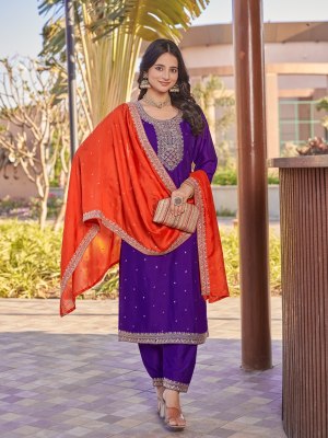 Lizabella by Aanchi Vichitra silk neck embroidered Kurti pant with dupatta catalogue at affordable rate  readymade suit catalogs