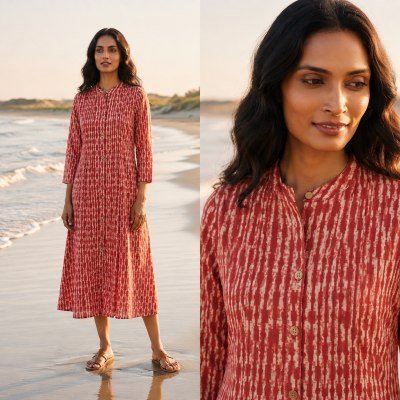 Long Gown Kurti Collection Cotton Printed with Two Side Pockets 