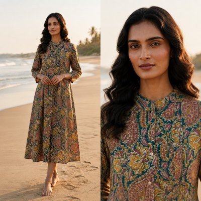 Long Gown Kurti Collection Cotton Printed with Two Side Pockets Size wise Combo Set