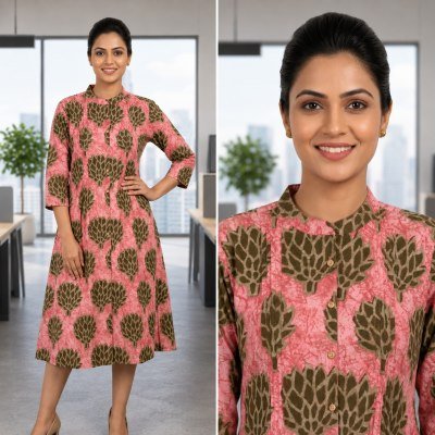 Long Gown Kurti Collection Cotton Printed with Two Side Pockets Size wise Combo Set