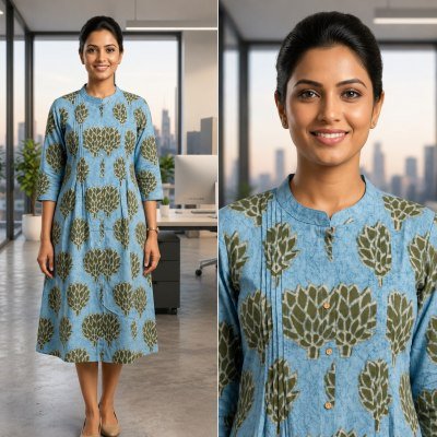 Long Gown Kurti Collection Cotton Printed with Two Side Pockets Size wise Combo Set