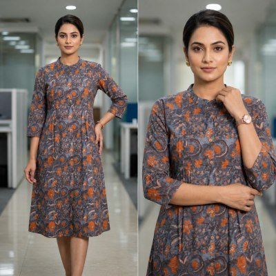 Long Gown Kurti Collection Cotton Printed with Two Side Pockets Size wise Combo Set