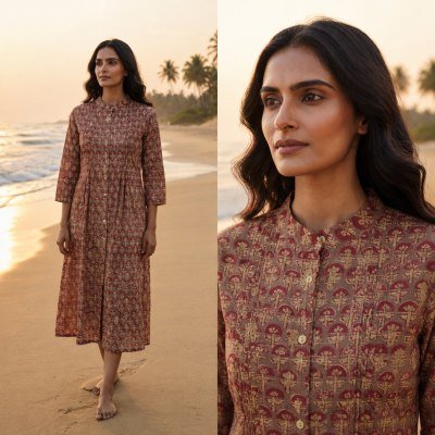 Long Gown Kurti Collection Cotton Printed with Two Side Pockets Size wise Combo Set