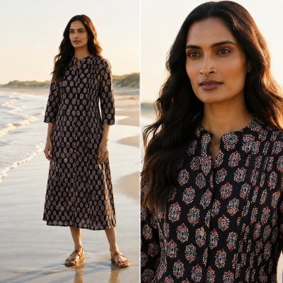 Long Gown Kurti Collection Cotton Printed with Two Side Pockets Size wise Combo Set