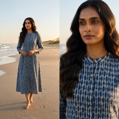 Long Gown Kurti Collection Cotton Printed with Two Side Pockets Size wise Combo Set