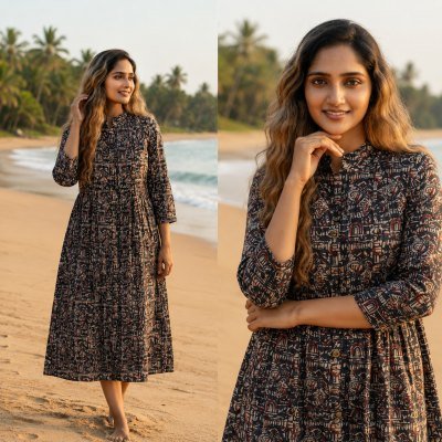 Long Gown Kurti Collection Cotton Printed with Two Side Pockets Size wise Combo Set