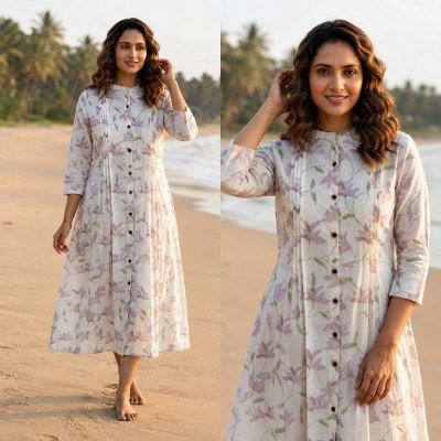 Long Gown Kurti Collection Cotton Printed with Two Side Pockets Size wise Combo Set