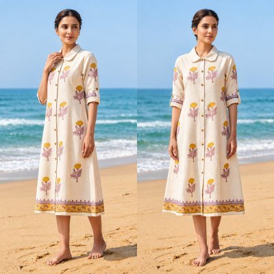 Long Kurti Collection Natural Flex Hand Block Print 