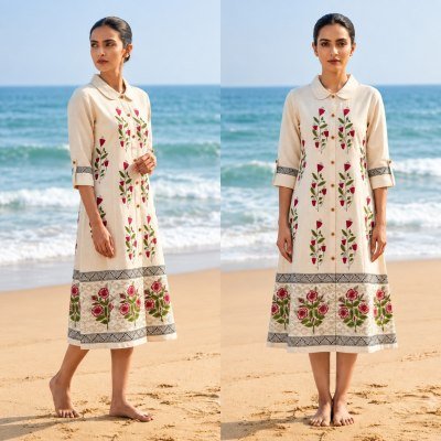 Long Kurti Collection Natural Flex Hand Block Print Size wise Combo Set
