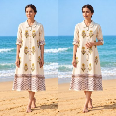 Long Kurti Collection Natural Flex Hand Block Print Size wise Combo Set