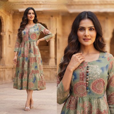Long Rayon Gown Kurti Collection  Size wise Combo Set