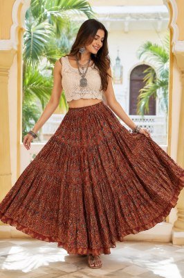 Long Skirts Cotton 60/60 Printed Skirt with Full Interlock 