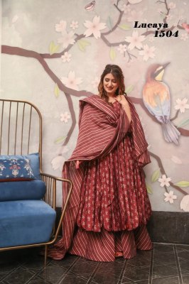 Lucaya Vol 15 by Pure Maslin showcases a stunning flared kurti, palazzo, and dupatta set that exudes elegance and style. This ensemble is crafted from readymade suit catalogs