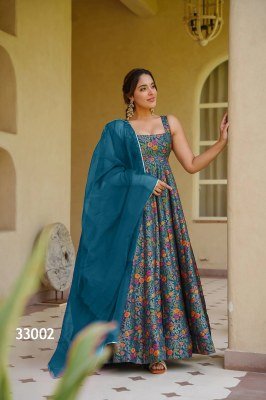Lucaya Vol 33 Fully Flared Silk Anarkali Gown Set with Organza Dupatta fancy Anarkali suit catalogs